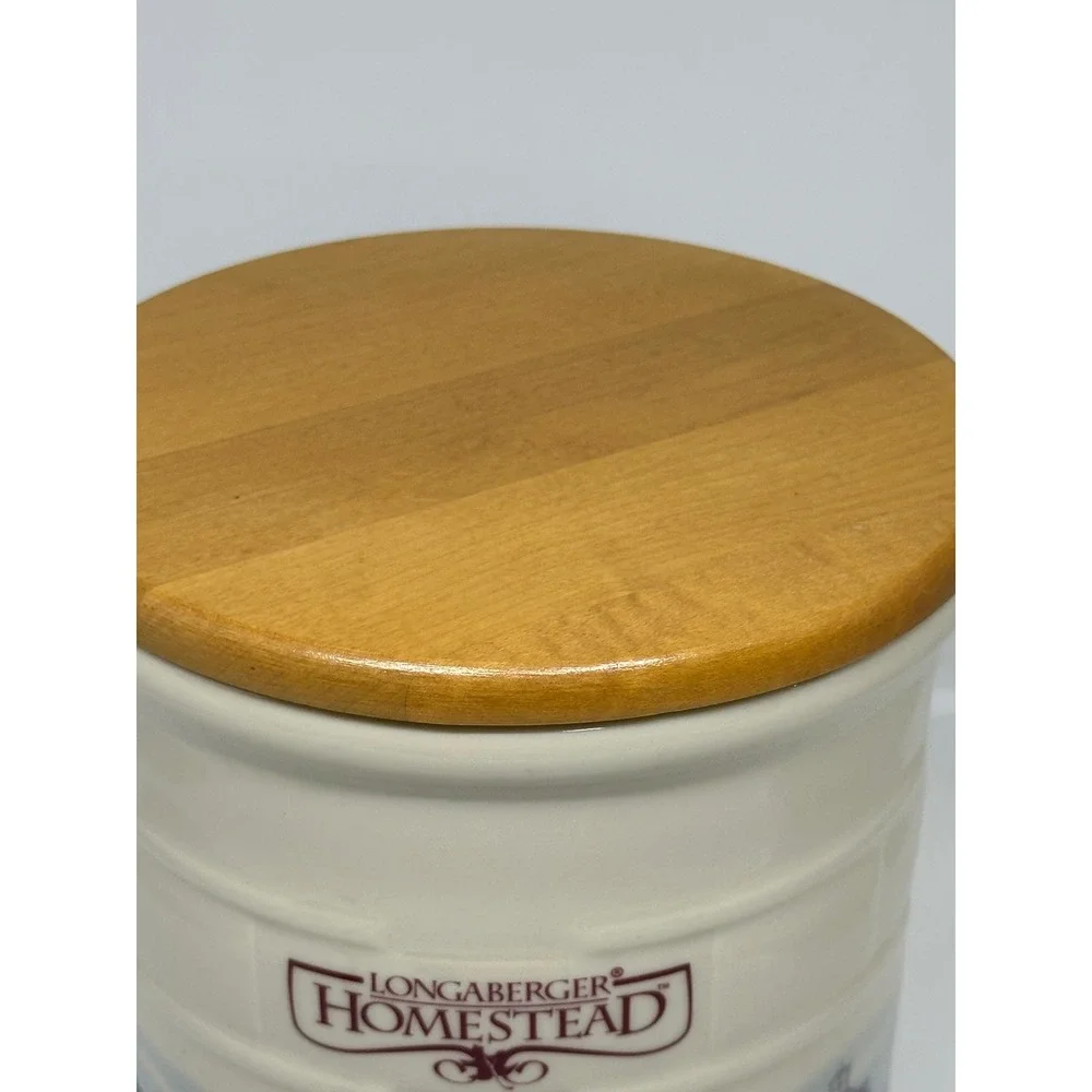 VTG Longaberger Homestead Canister Cream Pottery Wood Lid Farmhouse Kitchen